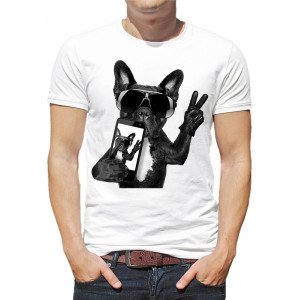  Tricou bărbați Câine cu ochelari și smartphone