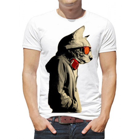  Tricou pentru bărbați Cat cu ochelari și căști