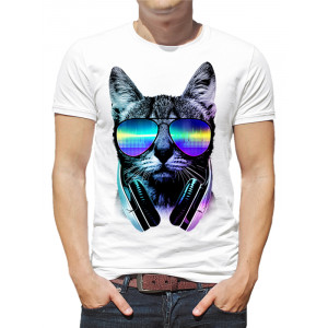  Tricou pentru bărbați Cat cu ochelari și căști. Photo 2