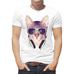  Tricou pentru bărbați Cat cu ochelari și căști