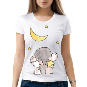  Tricou dama Pui de elefant si iepure sub luna