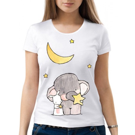  Tricou dama Pui de elefant si iepure sub luna