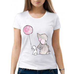  Tricou dama Elefant si iepure cu balon