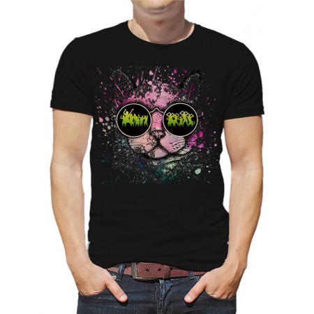  Tricou bărbați Art cat cu ochelari