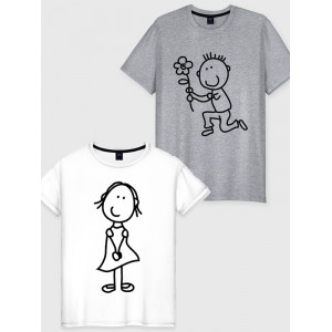  Tricou cuplu Cuplu cu o floare