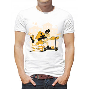  Tricou pentru bărbați Art Pe un scuter cu rucsac. Photo 2