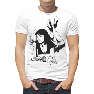  Tricou pentru bărbați Uma Thurman, țigară, pistol