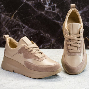 Tenisi de damă din piele cu inserții de piele intoarsa pe o talpa masiva. Photo 3