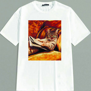 Tricou Pisica cu ochelari citește un ziar. Photo 2