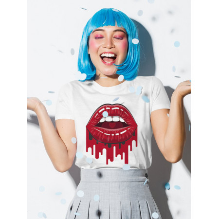 Tricou din bumbac cu buze suculente