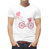 Tricou Bicicletă vintage roz de vară cu buchet de flori și inimioare de bumbac