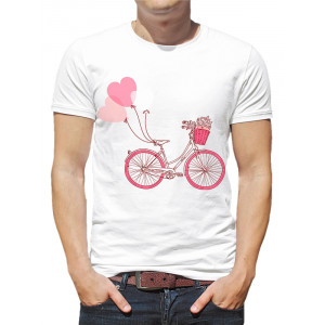 Tricou Bicicletă vintage de vară roz cu buchet de flori și inimioare