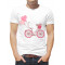 Tricou Bicicletă vintage de vară roz cu buchet de flori și inimioare. Photo 1
