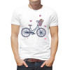 Tricou Bicicletă vintage cu buchet de flori și inimioare de bumbac