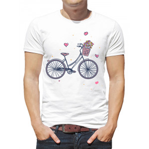 Tricou Bicicletă vintage cu buchet de flori și inimioare