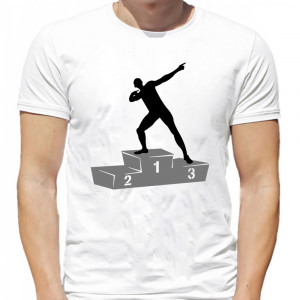 Tricou Usain Bolt pe un piedestal